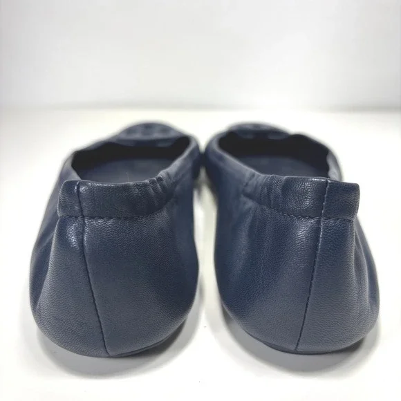 Tory Burch Minnie Reva Travel Leather Ballet Flats Navy Blue Womens Size 9 - Picture 7 of 11